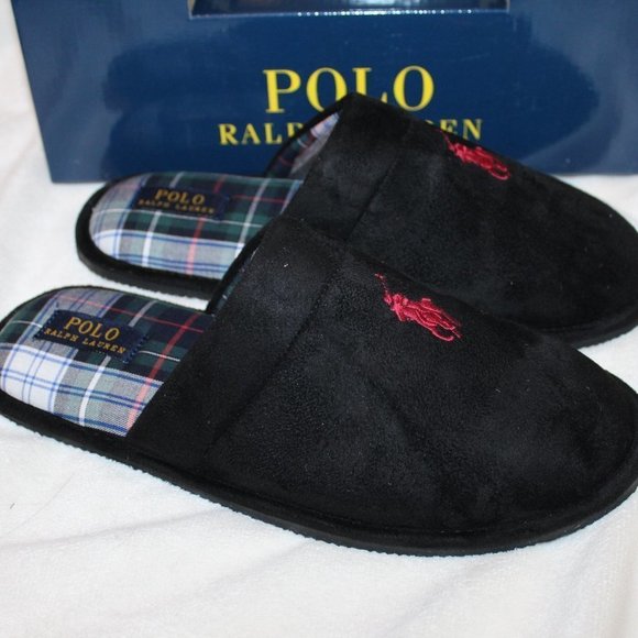 NIB POLO RALPH LAUREN MEN'S CLOG SLIP ON SLIPPERS BLACK - Picture 2 of 6